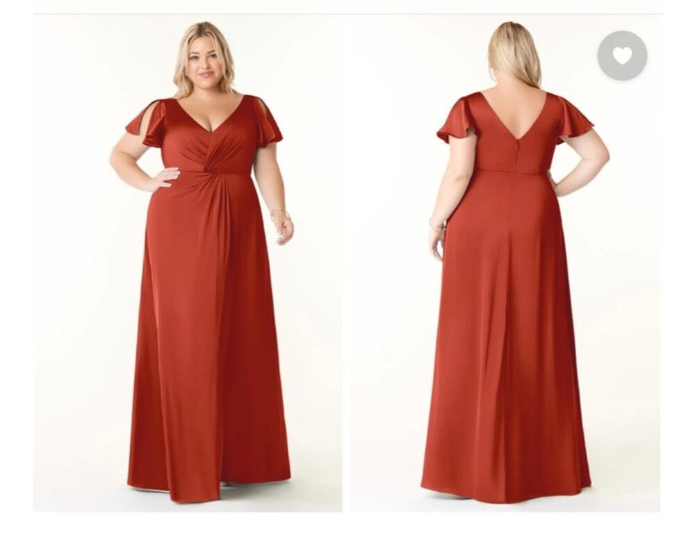 NWT Azazie Dark Orange A Line V Neck Dress 14 Auburn Bridesmaid Wedding Guest